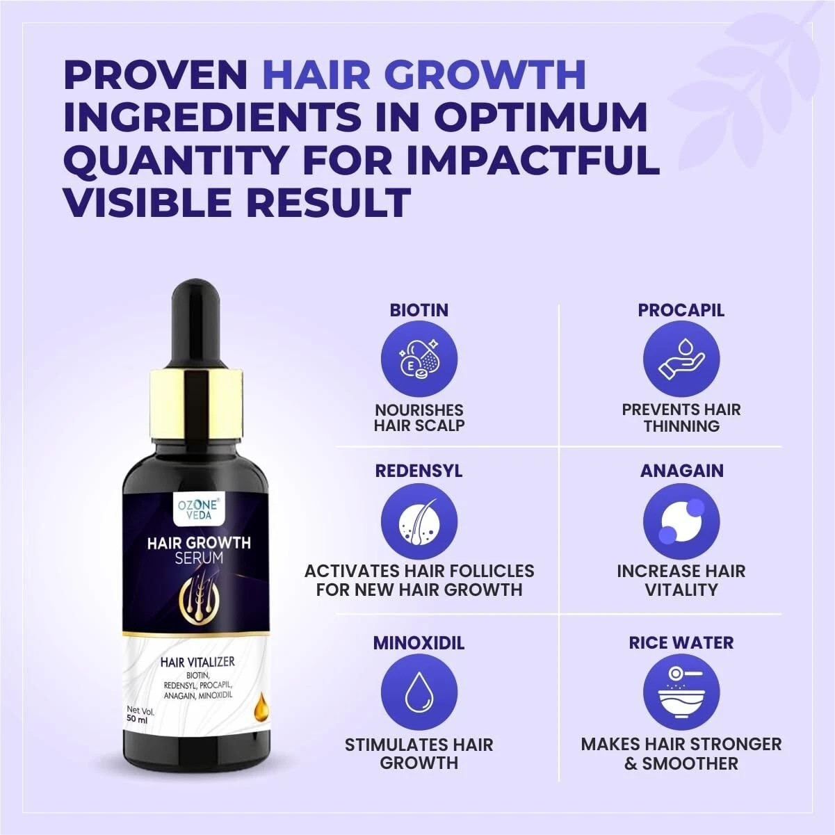 Ozoneveda Hair Growth Serum With Procapil, Biotin, Redensyl,Anagain & Rice water