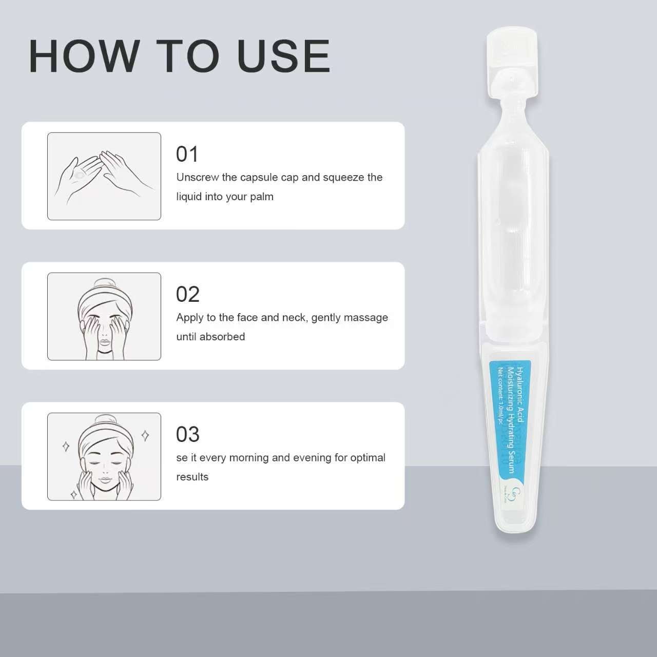 30PCS 5% Hyaluronic Acid Serum Vials – Moisturizing, Firming, Single-Use Tubes