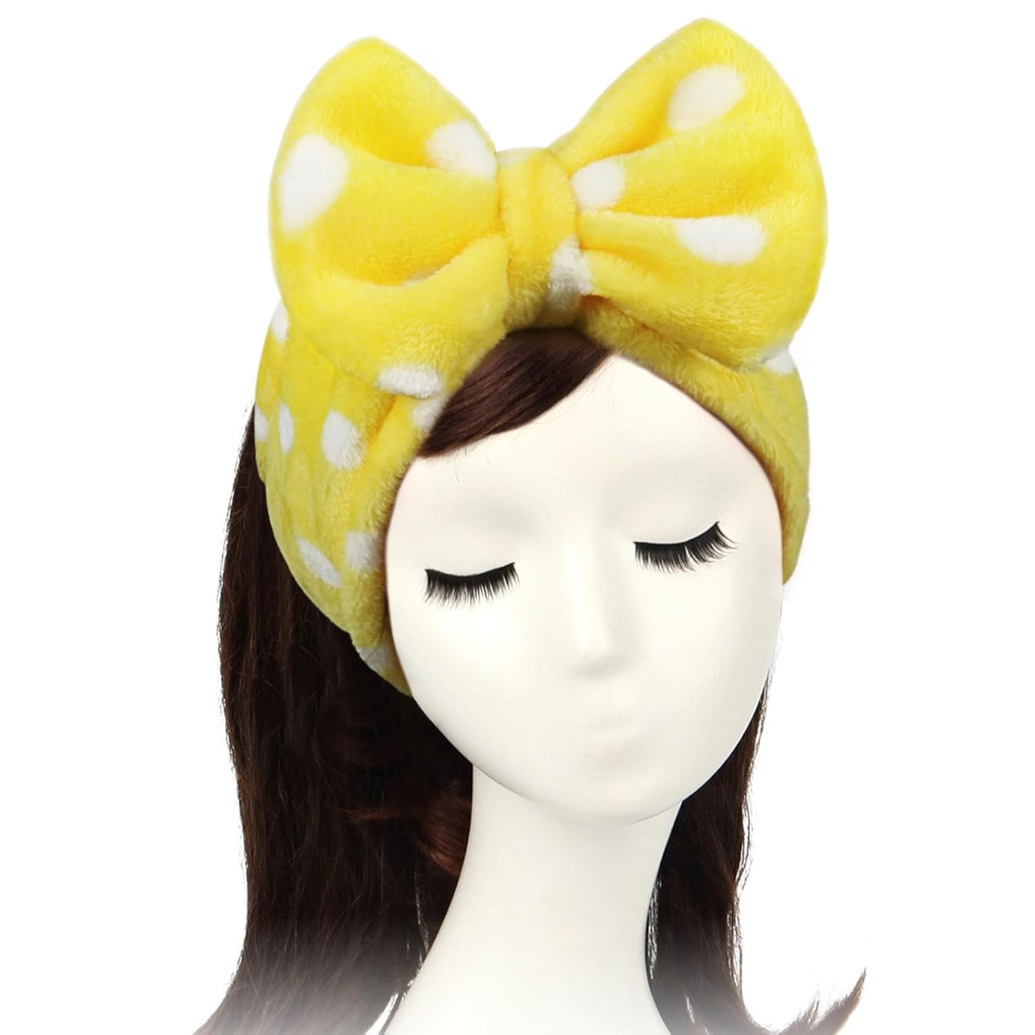 Sweet Super Soft Caroset Polka Dots Wash Cosmetic Headband Hairlace yellow po…