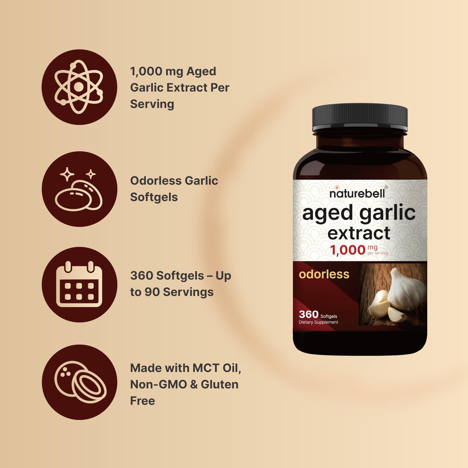 NatureBell Aged Garlic Extract 1,000mg, Over 2 Years 360 Count (Pack of 1)