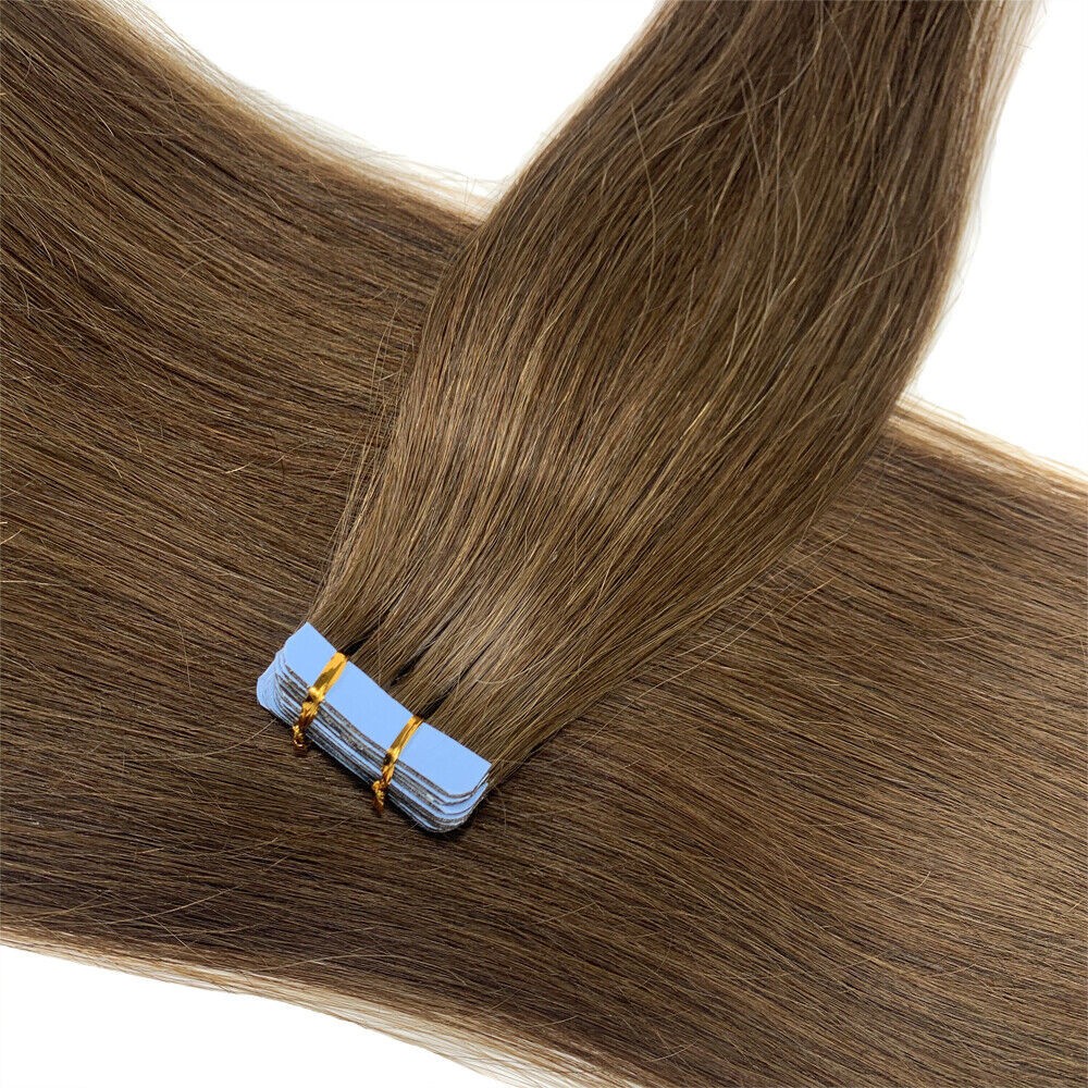 Tape in Human Hair Extensions Invisible Adhesive Glue Skin Weft Remy Hair16-26in
