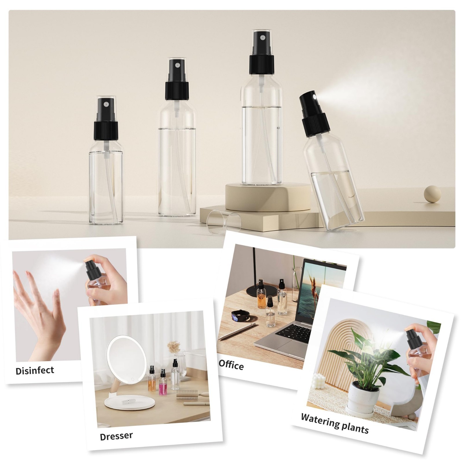 50PCS 3.4oz Clear Travel Spray Bottles – Refillable Fine Mist for Skin, Hair, Pl