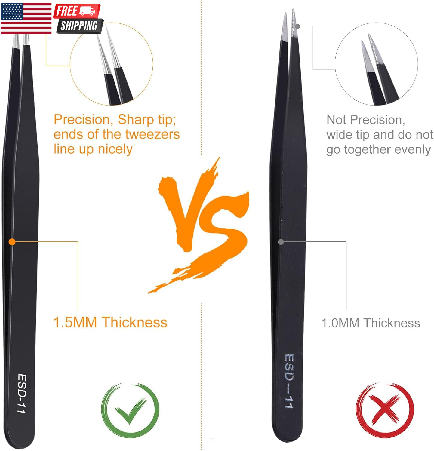 3PCS Precision Tweezers Set, Upgraded Anti-Static Stainless Steel of Tweezers, f