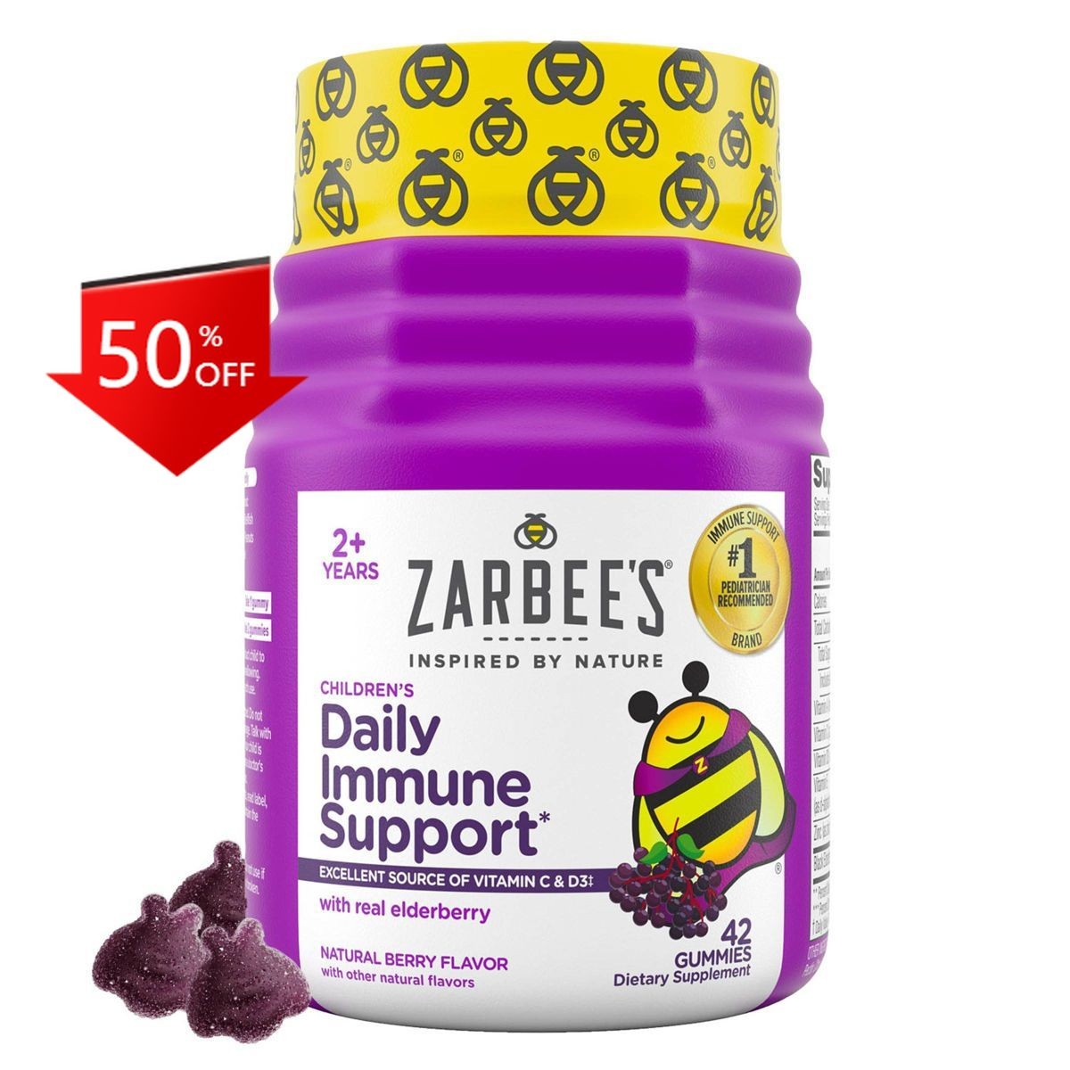 Zarbee’s Kid’s Daily Immune Support Gummies with Real – Berry Flavor – 42ct