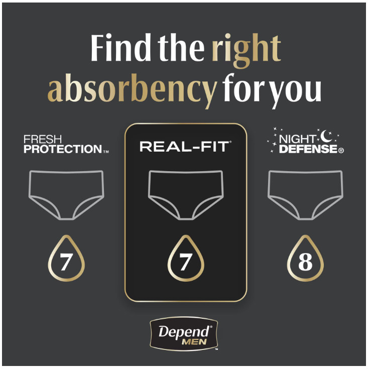Depend Real Fit Incontinence Underwear for Men, Adult, L/XL, Grey, 52 Count