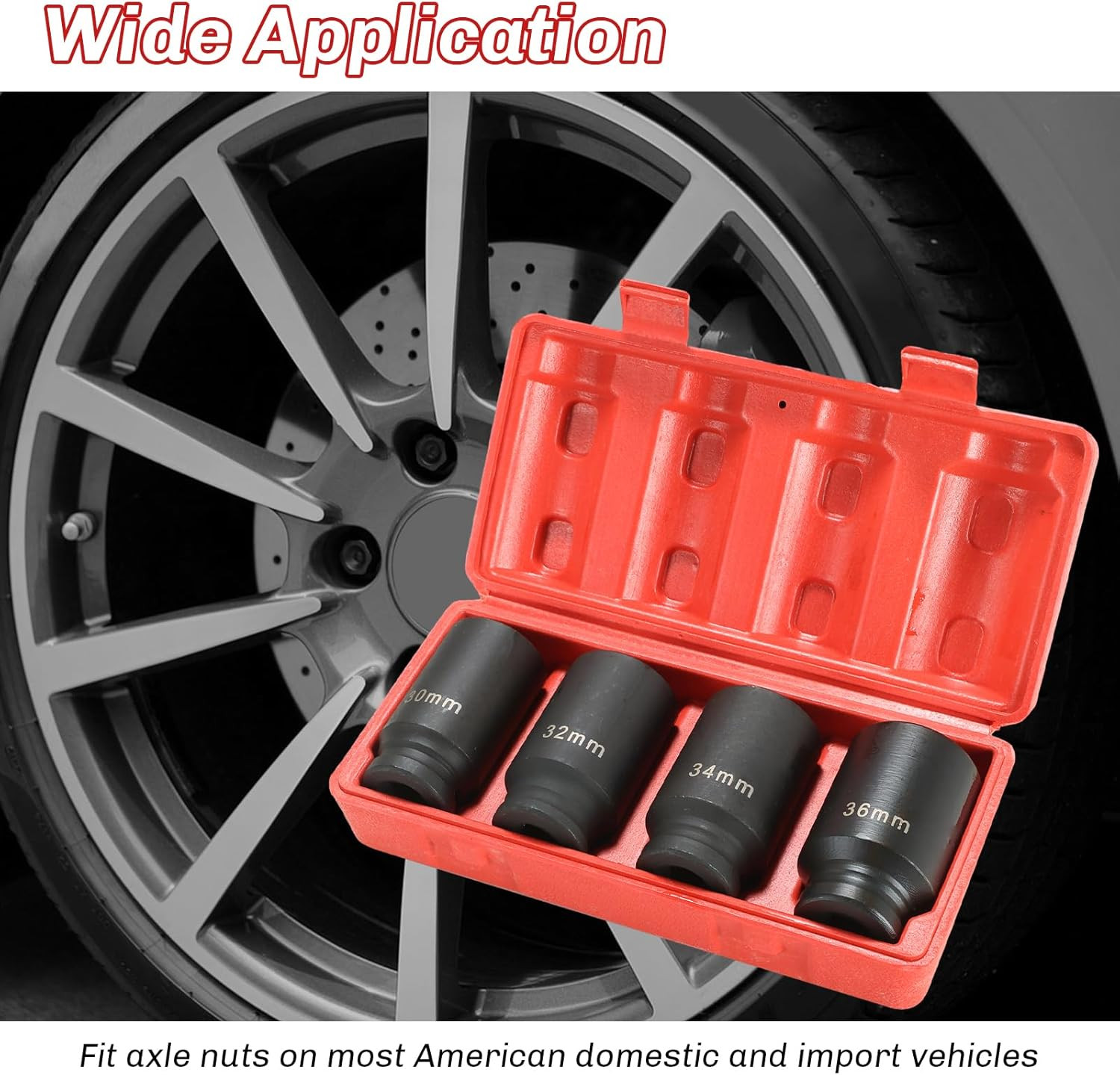Heavy-Duty 1/2-Inch Drive Impact Socket Set | 4PCS Deep Spindle Axle Nut Socket