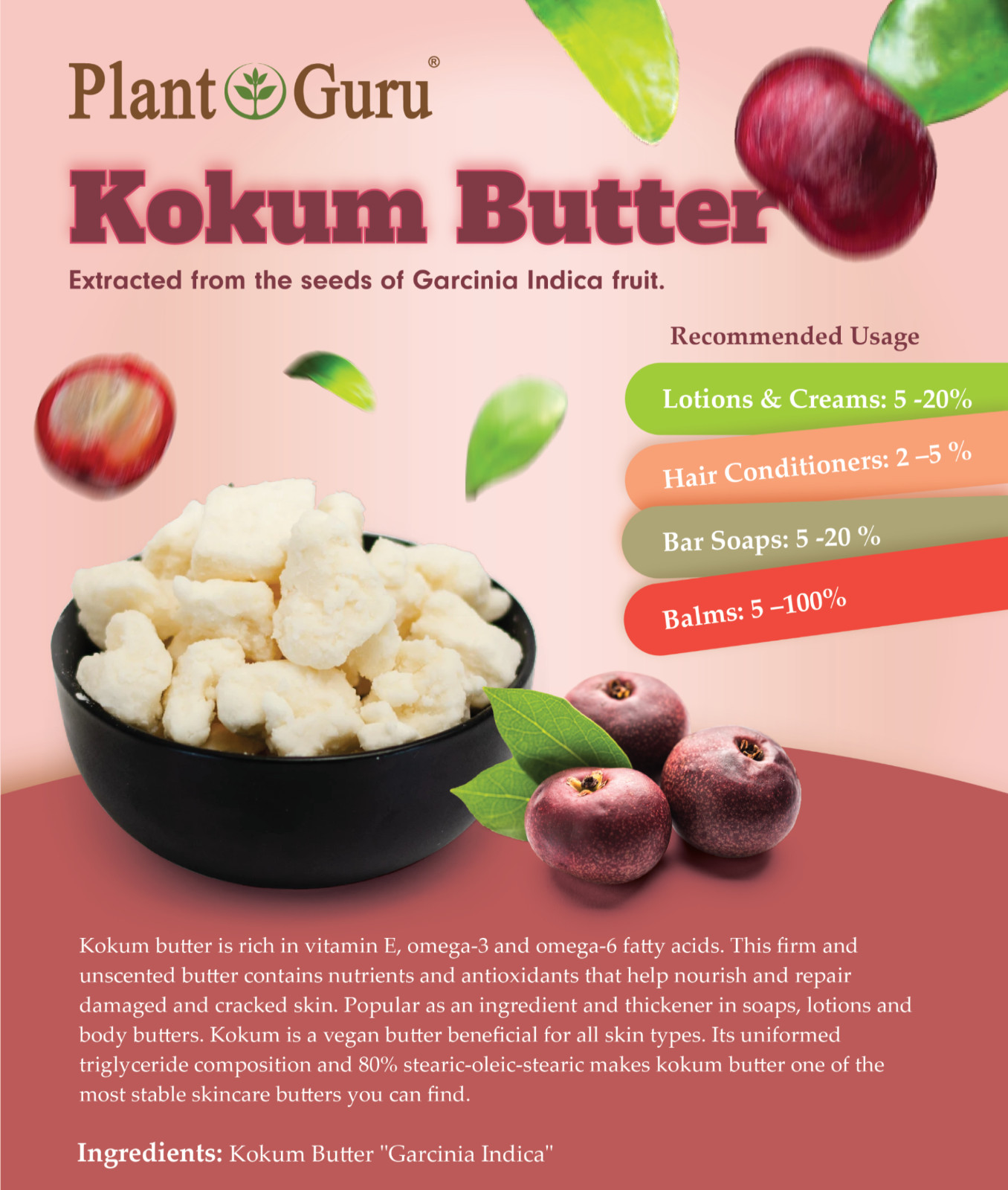 Raw Kokum Butter 100% Pure Natural Organic Cold Pressed Bulk Wholesale