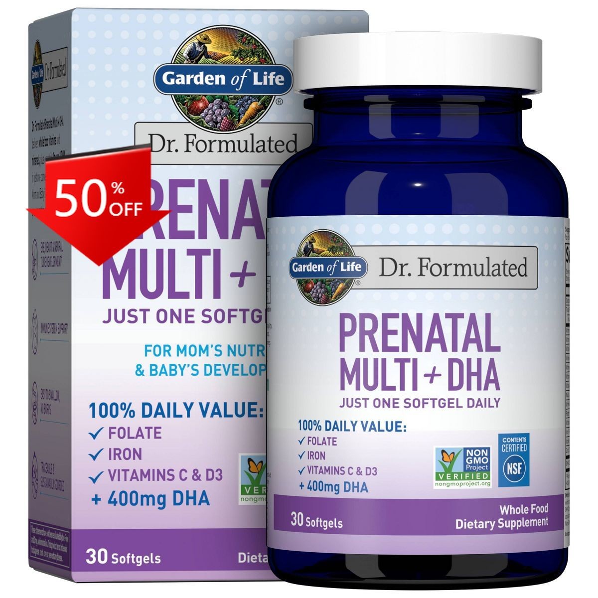 Garden of Life Dr. Formulated Prenatal Multi + DHA Softgels – 30ct