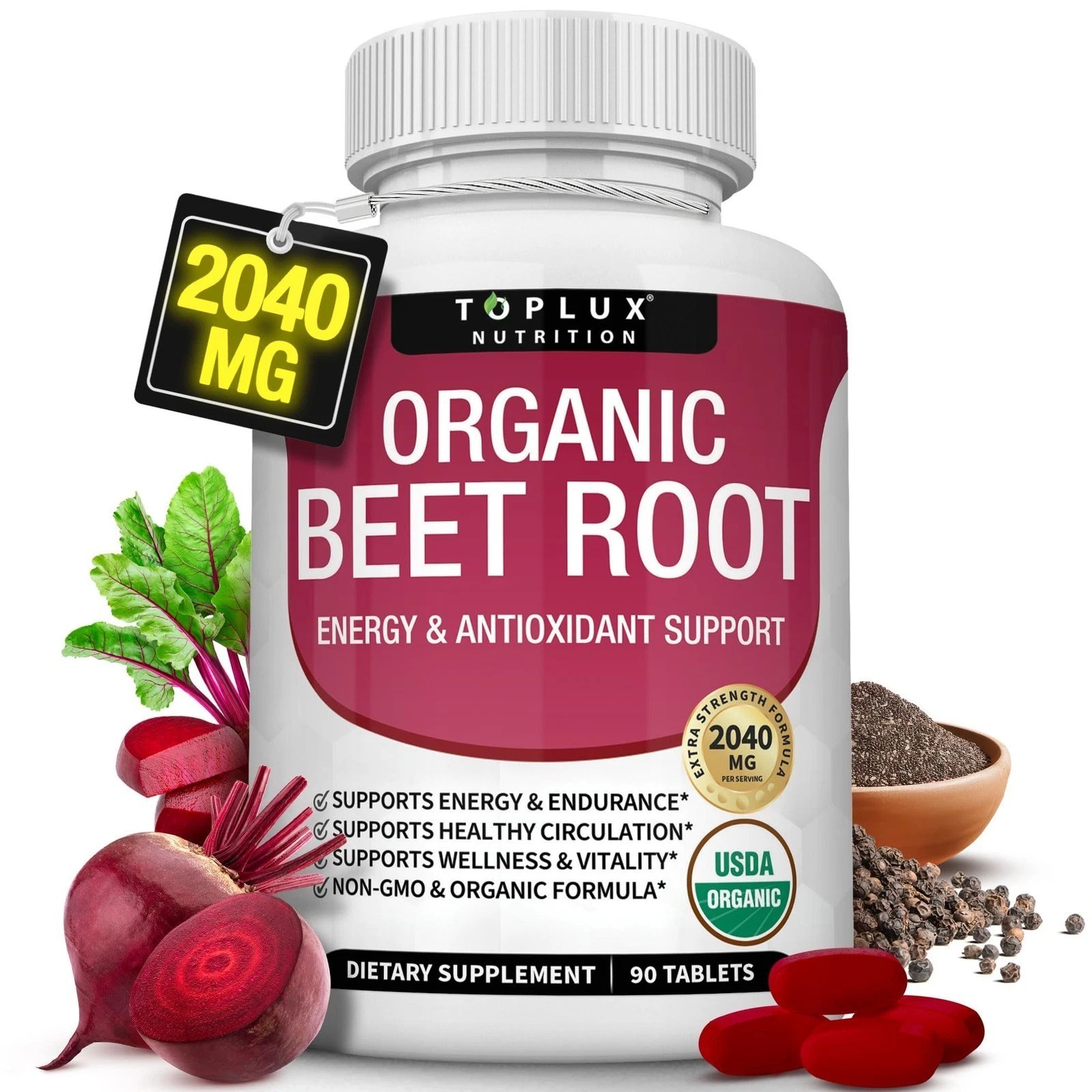 Organic Beet Root with Black Pepper – 2025mg for Circulation & Energy