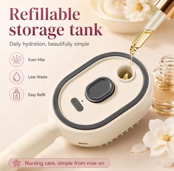 Electric Steaming Hair Straightener Brush Rechargeable Detangling Massage Spray