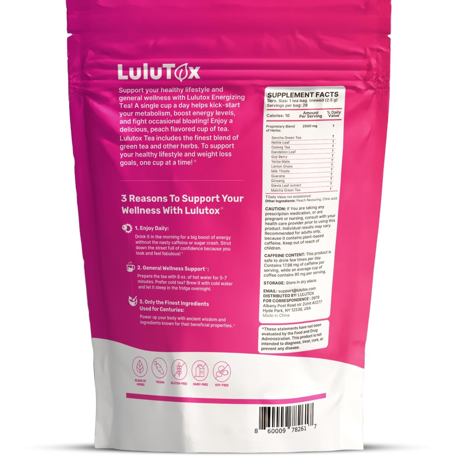 LULUTOX Detox Tea – Herbal Blend with Dandelion, Ginseng, and Ginger – Supports
