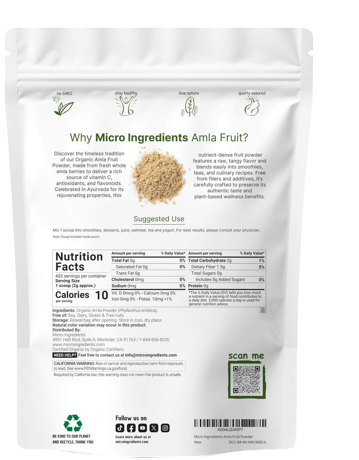 Micro Ingredients Organic Amla Powder (Amalaki) | 32oz, 32 Ounce (Pack of 1)