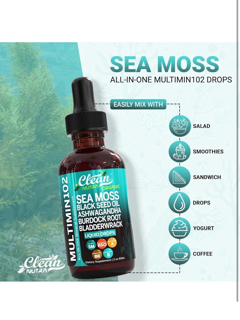 Clean Nutra Sea Moss Liquid Drops 2pk Organic Multi Vitamin Mineral Exp 01/2027