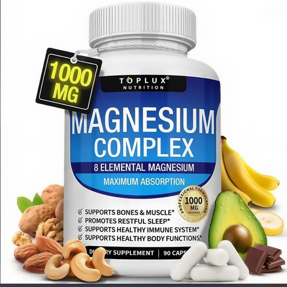 1-3Pack Toplux Nutrition Magnesium Complex 1000mg Supports 8 Elemental Magnesium