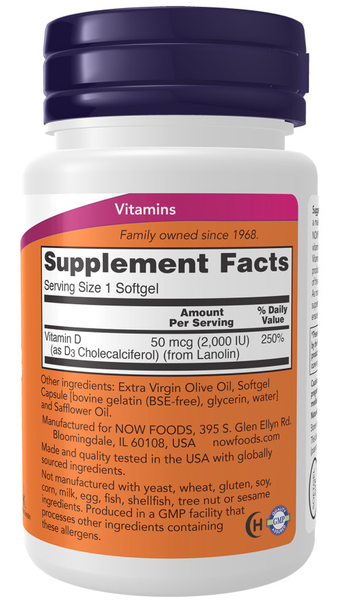 NOW Foods Vitamin D-3 2000 IU 30 Softgels