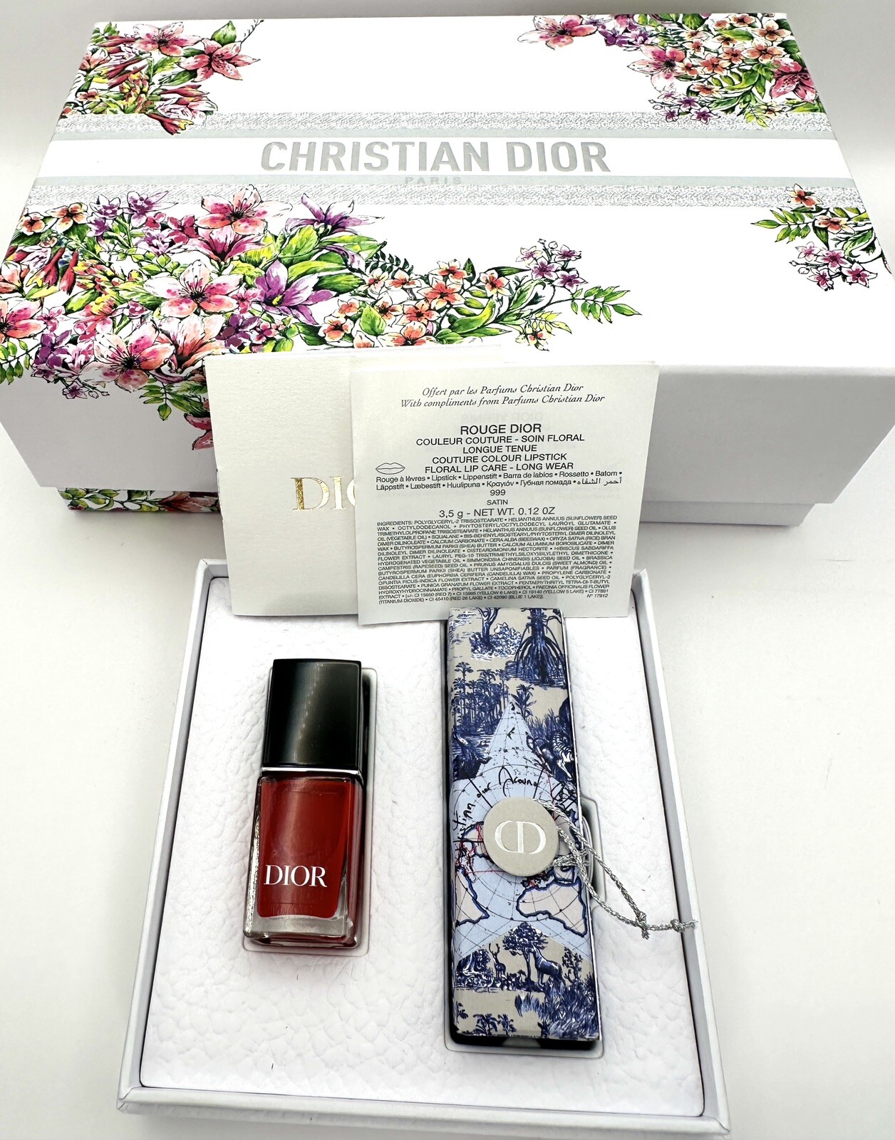 Dior Rouge Gift Set 4 Pcs (1 Full Size Lipsticks 999 , Lipstick Holder, Nail)