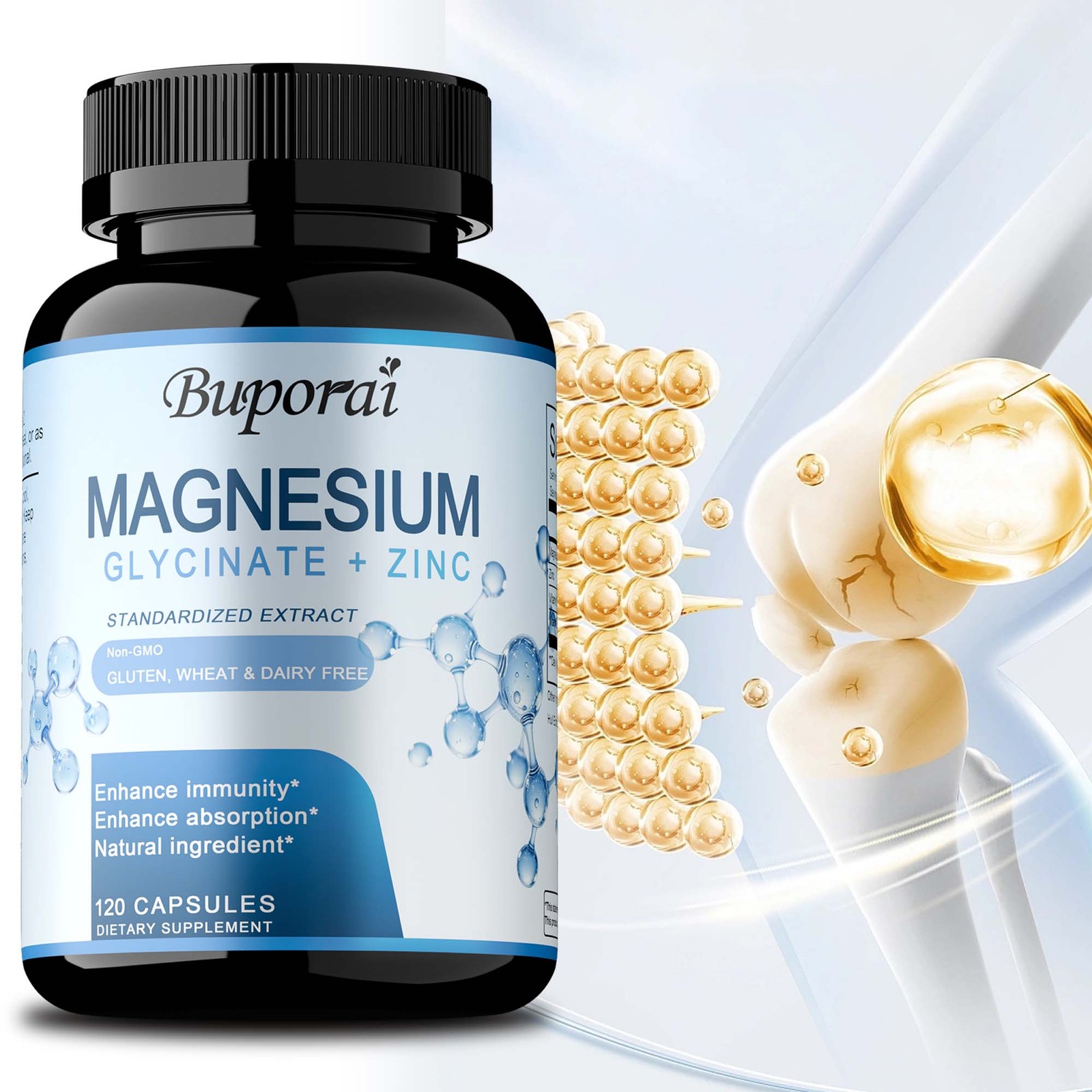 Magnesium Glycinate&Zinc 120pcs-Muscle Relaxation,Supports Bone and Heart Health
