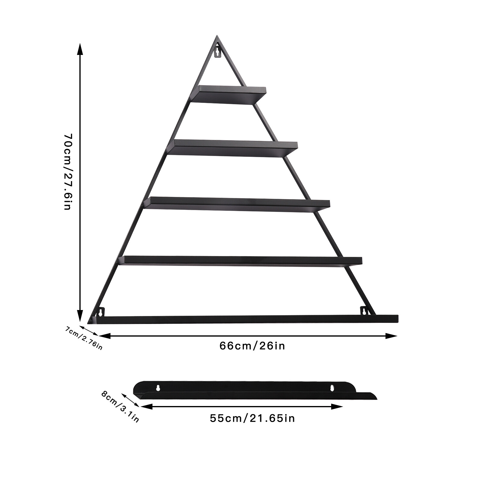 5-Tier Black Wall Mount Iron Nail Polish Display Rack Kits w/3x Horizontal Bars