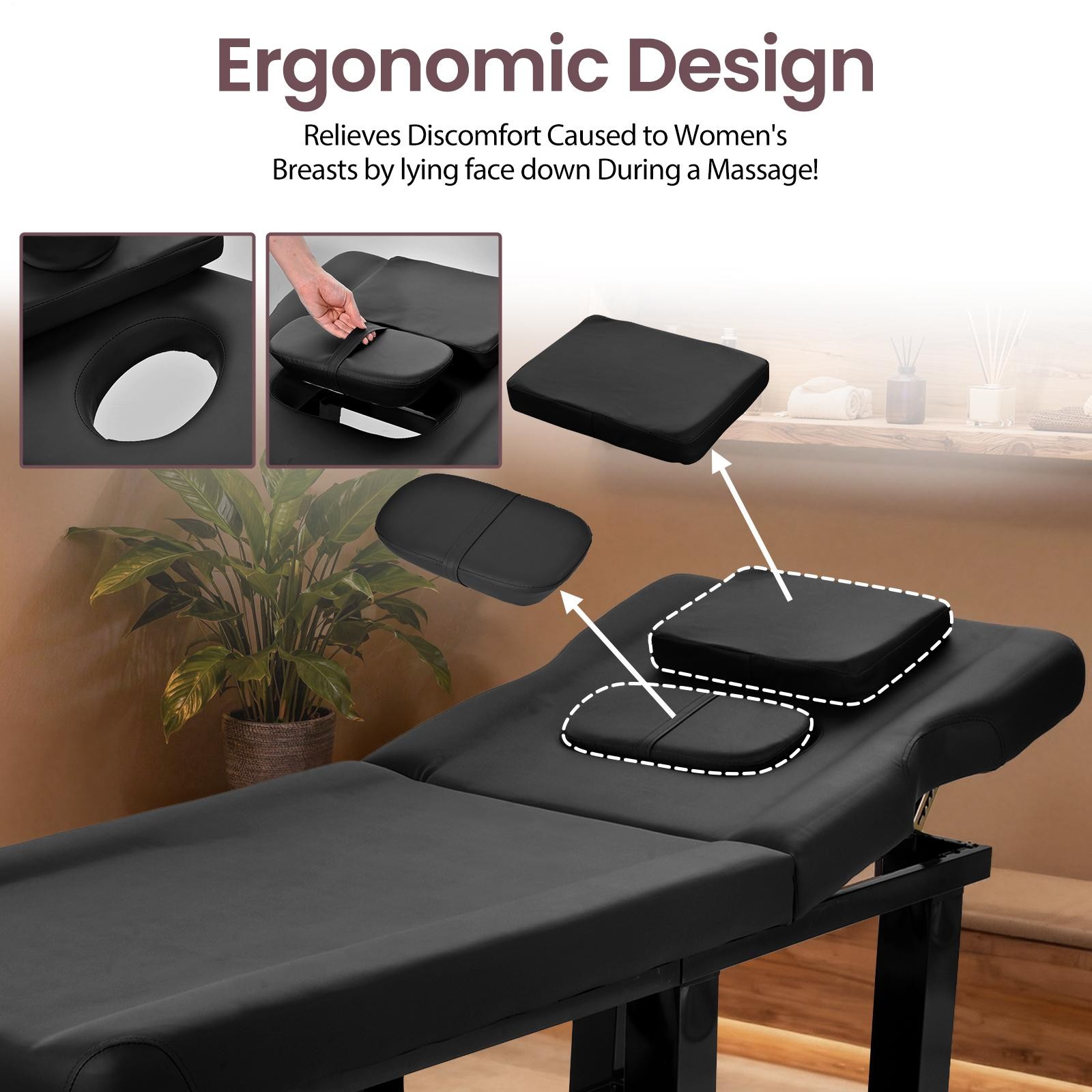Black HeavyDuty Wide Massage Table Facial Bed Salon Beauty w/Open-Chest,Headrest