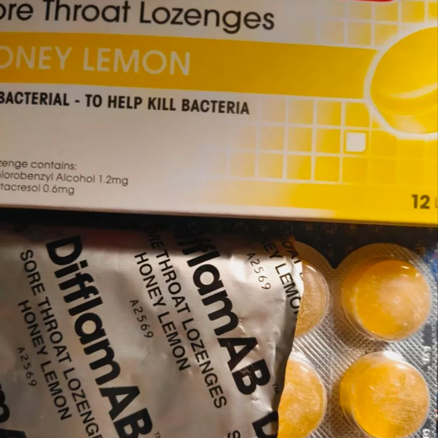 2 X Difflam AB 12’s Lozenges Honey & Lemon Flavour Soothes Relieve Sore Throat