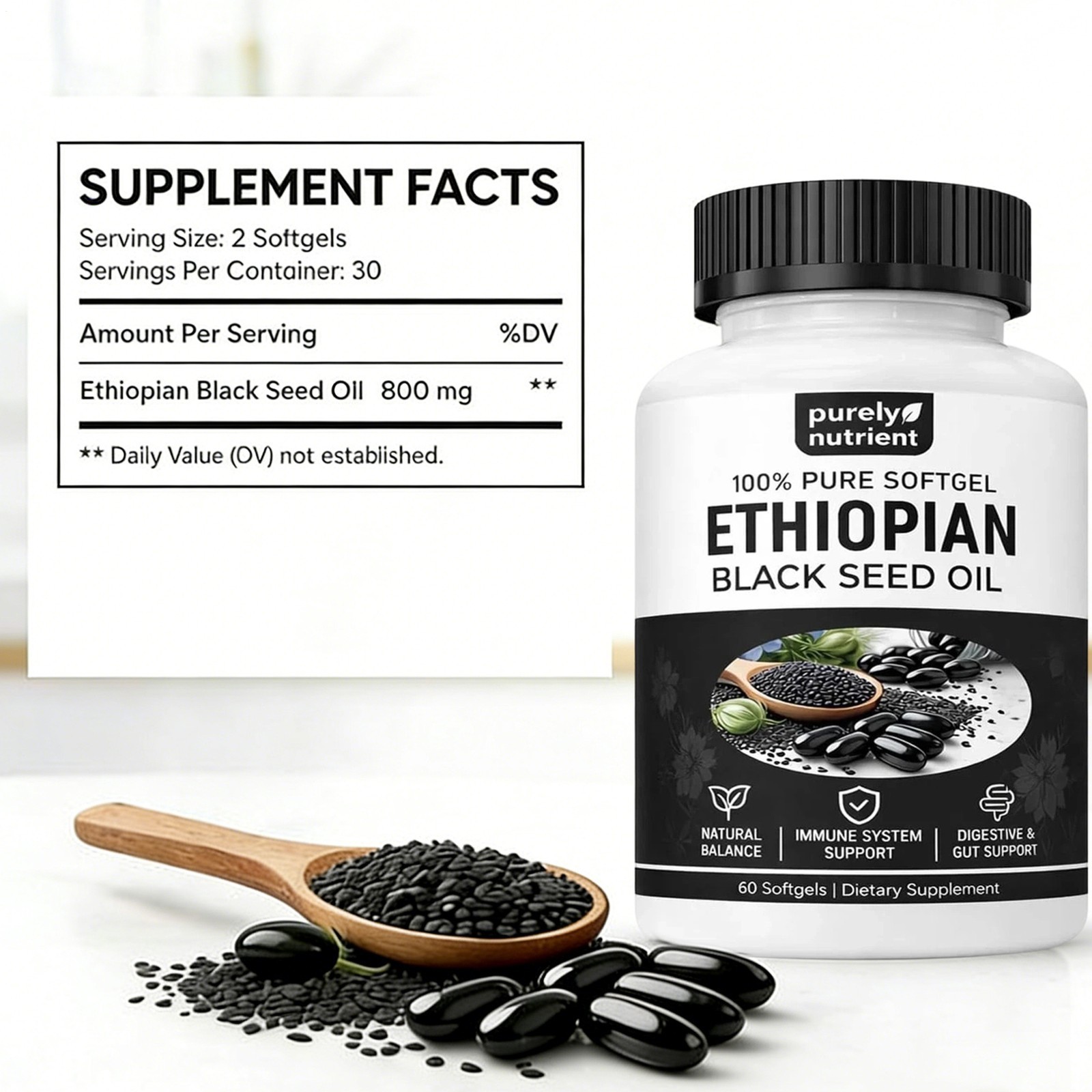 3 PACK Ethiopian Black Seed Oil Softgels |4.64% Thymoquinone |Gluten-Free