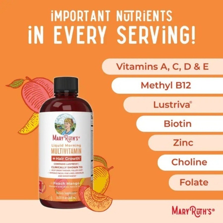 MaryRuth’s Liquid Multivitamin Hair Growth 450mL Peach Mango – 1/2/3 Bottles