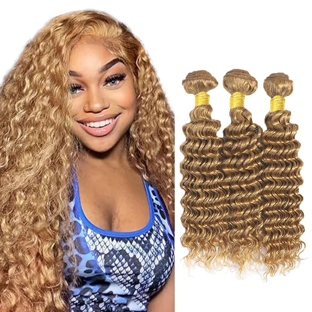 Younghann 24 26 28 Inch Color 27 Bundles Human Hair Honey Blonde Deep Wave