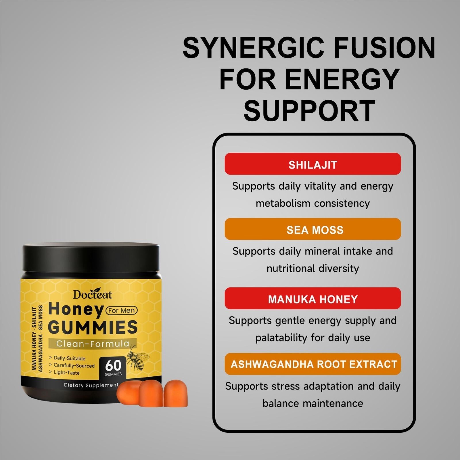 Honey Gummies for Men, Vitality Booster Manuka Honey Gummies 60 Counts US