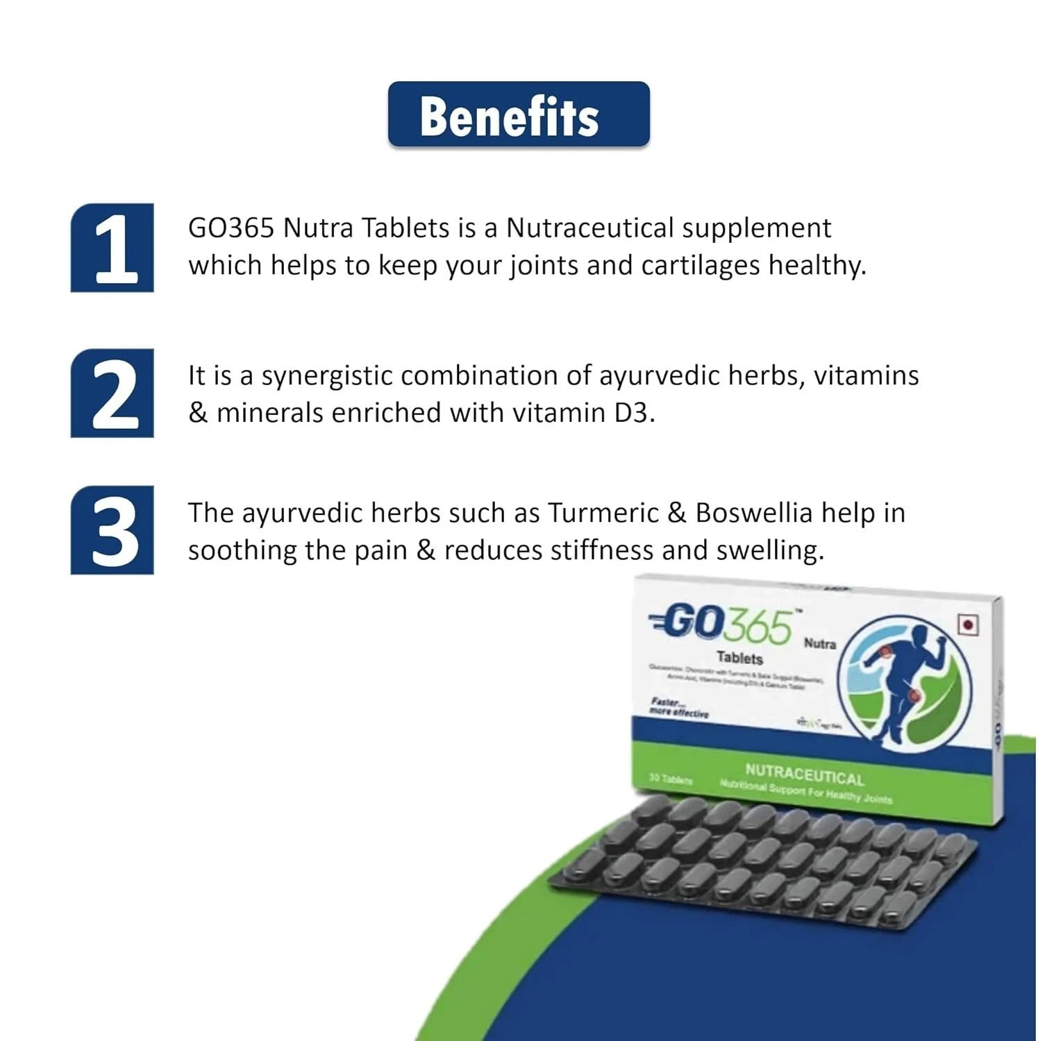 Go 365 Nutra Tablet for Joint Health & Pain Relief (Pack of 3 x 30 Tablets)