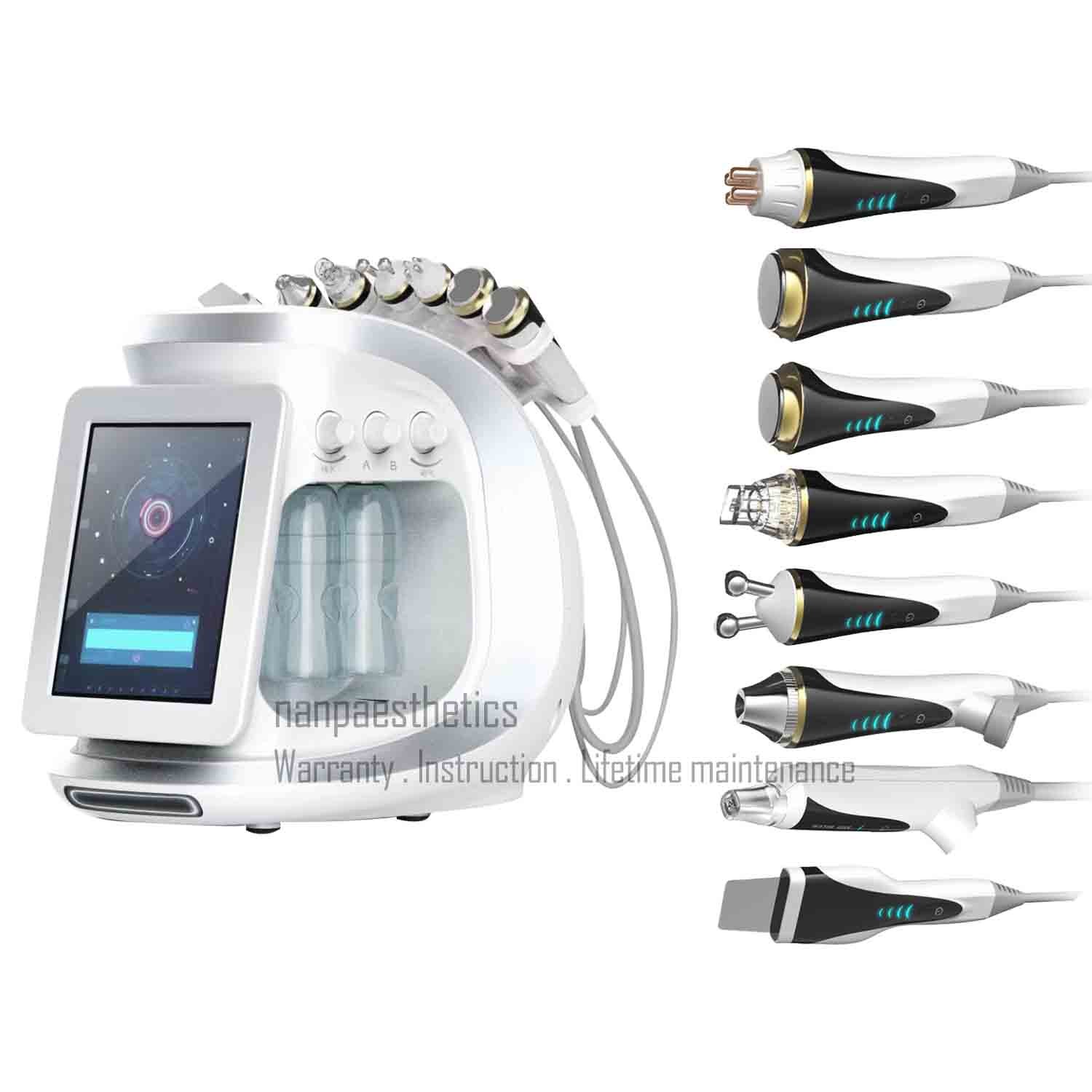 8in1 Hydra Dermabrasion RF Microcurrent Ice Cold Hammer Meso Facial Spa Machine