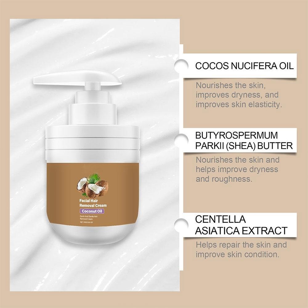 Facial Hair Removal Cream Coconut Oil Based Gentle Body Hair Remover 3.53OZ/100g