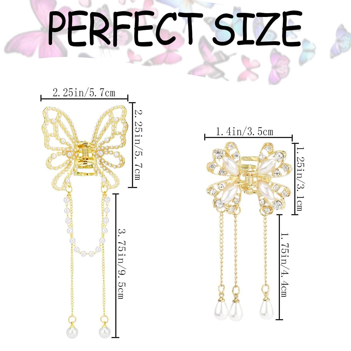 GeoGeoDIY 4 PCS Butterfly Tassel Hair Clip Set, 4 Count (Pack of 1), Gold
