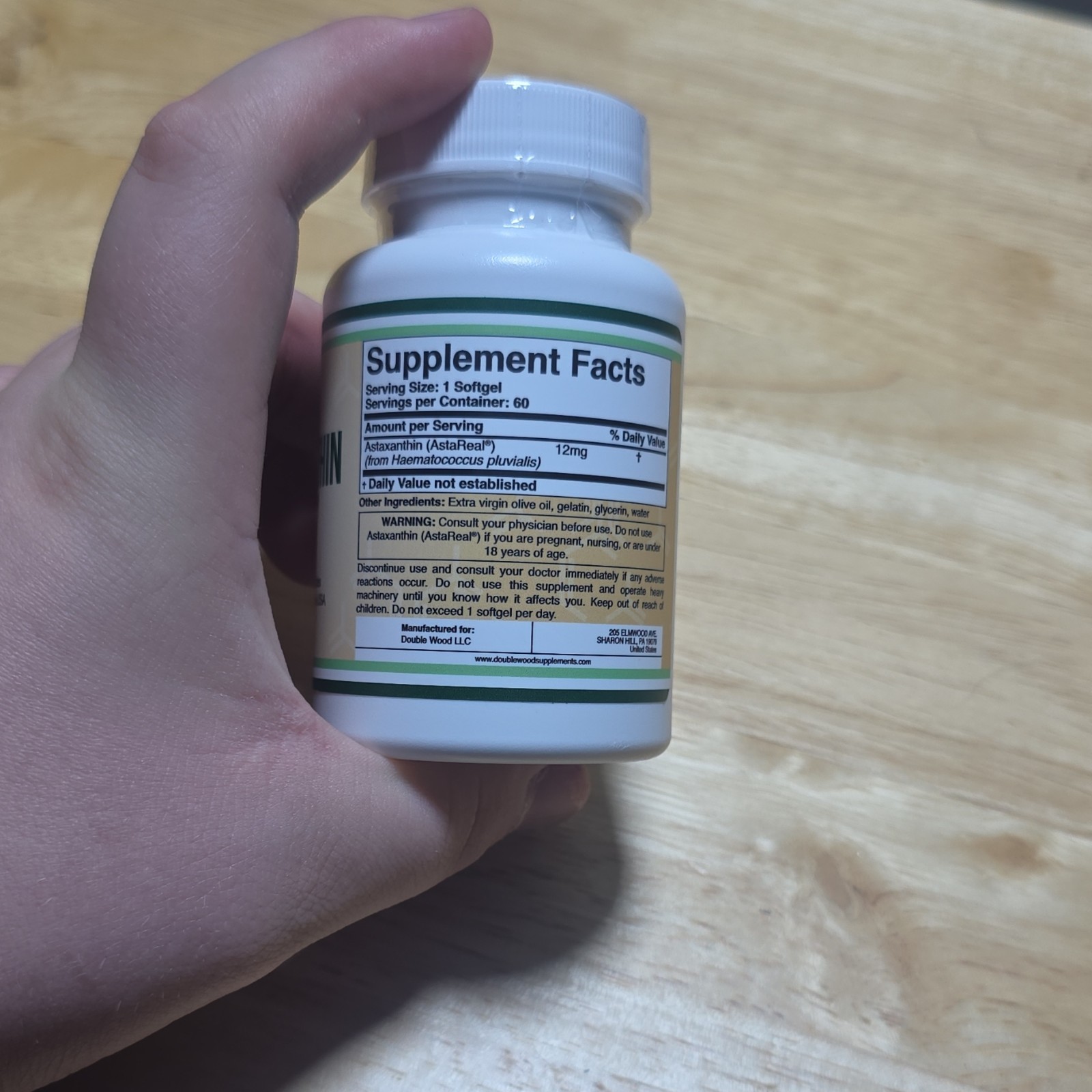 Double Wood Supplements Astaxanthin AstaReal 12mg 60 Softgels Keto