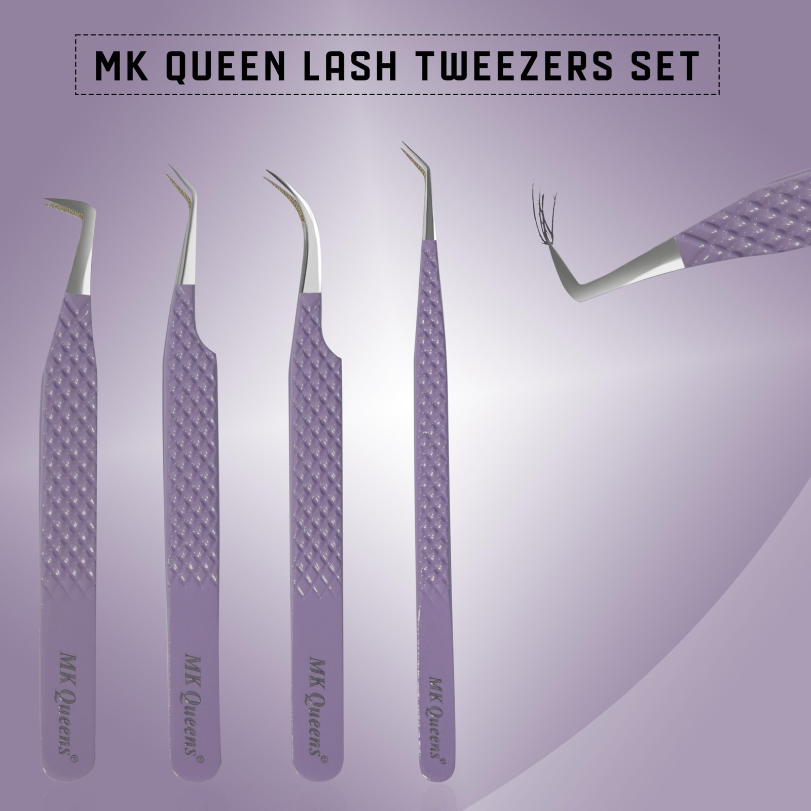 Mk Queens Lash Tweezers – Stainless Steel Fiber Tip Eyelash Tweezers Set Of 4 –