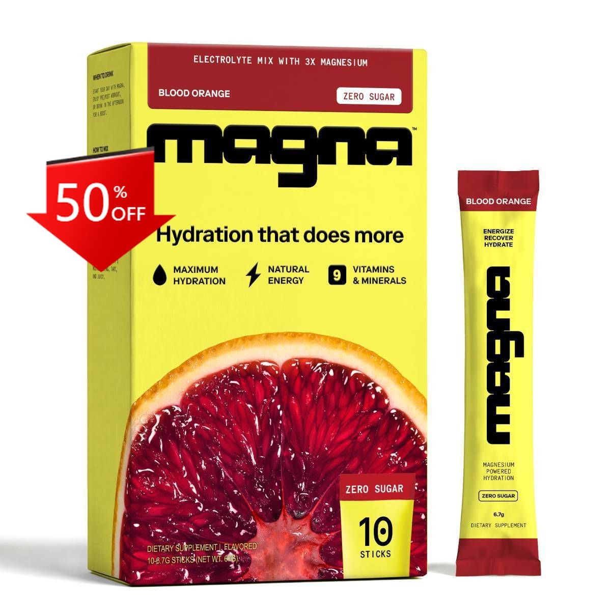Magna Hydration Electrolyte Mix Stick Pack Vegan Powder – Blood Orange – 10ct