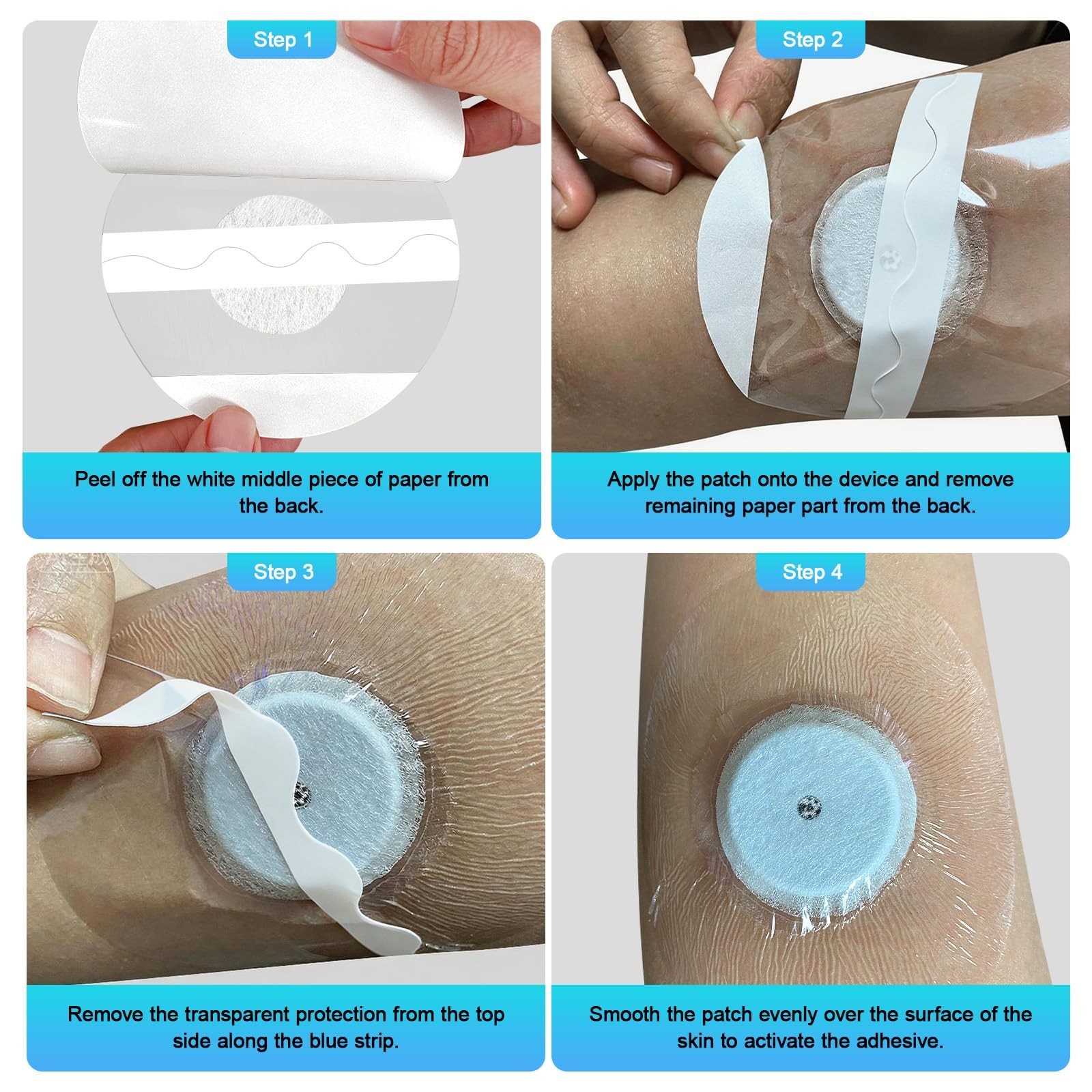 Waterproof Sensor Covers 55 Pack, Transparent Adhesive Patch for CGM, 14 Days Fi