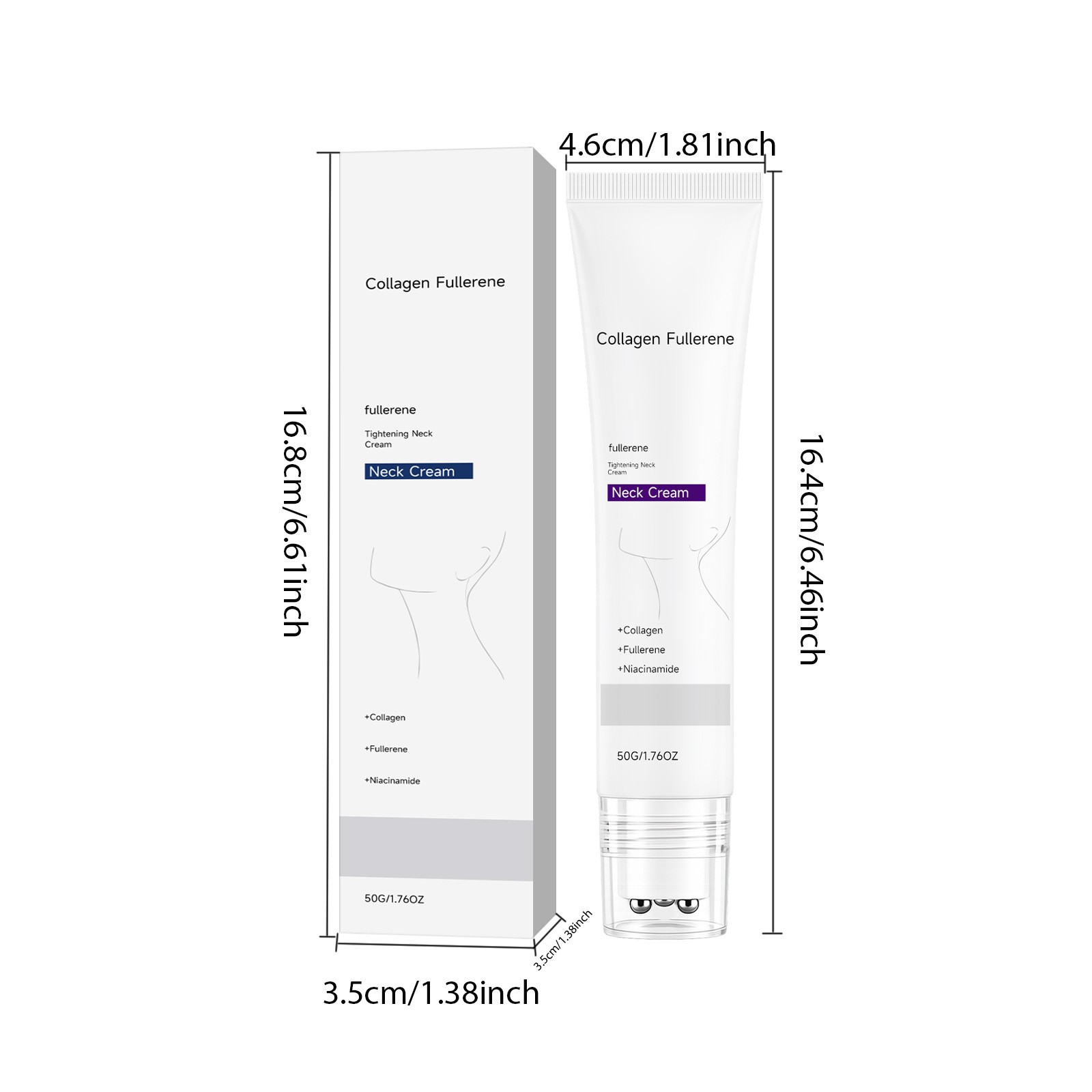 Magec Collagen Fullerene Neck Cream Firming Tightening with Roller 50g