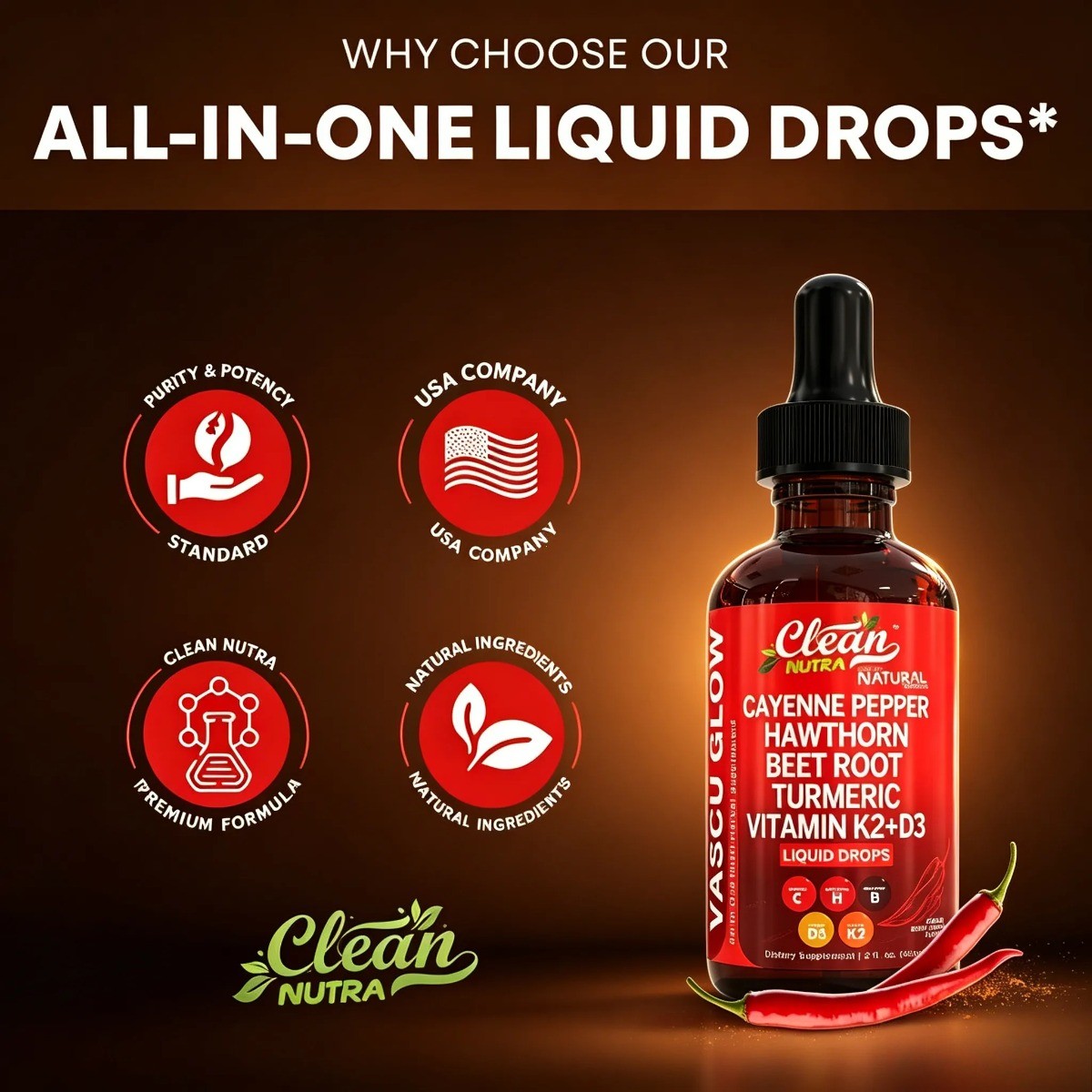 Clean Nutra Cayenne & Hawthorn Drops for Circulation & Heart Health
