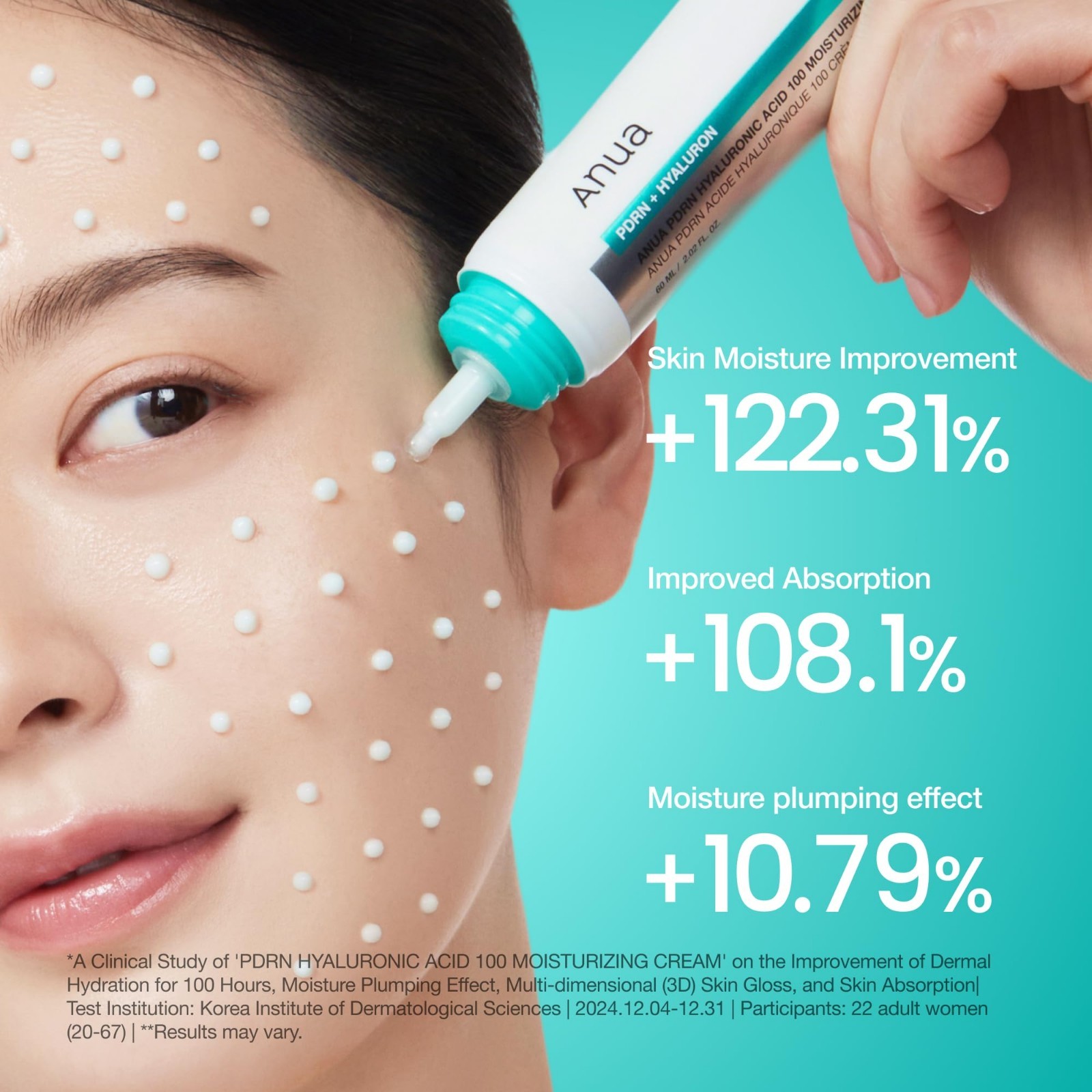 Anua PDRN Hyaluronic Acid 100 Moisturizing Cream for Glass Skin 2.02 fl oz /60ML