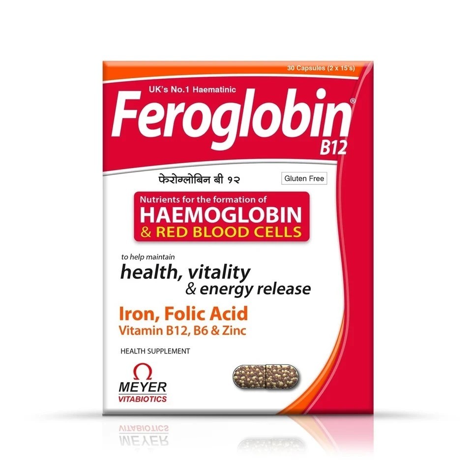 2 x Feroglobin B12 Capsules 60 Iron Folic Acid B6 B12 Zinc Hemoglobin Support
