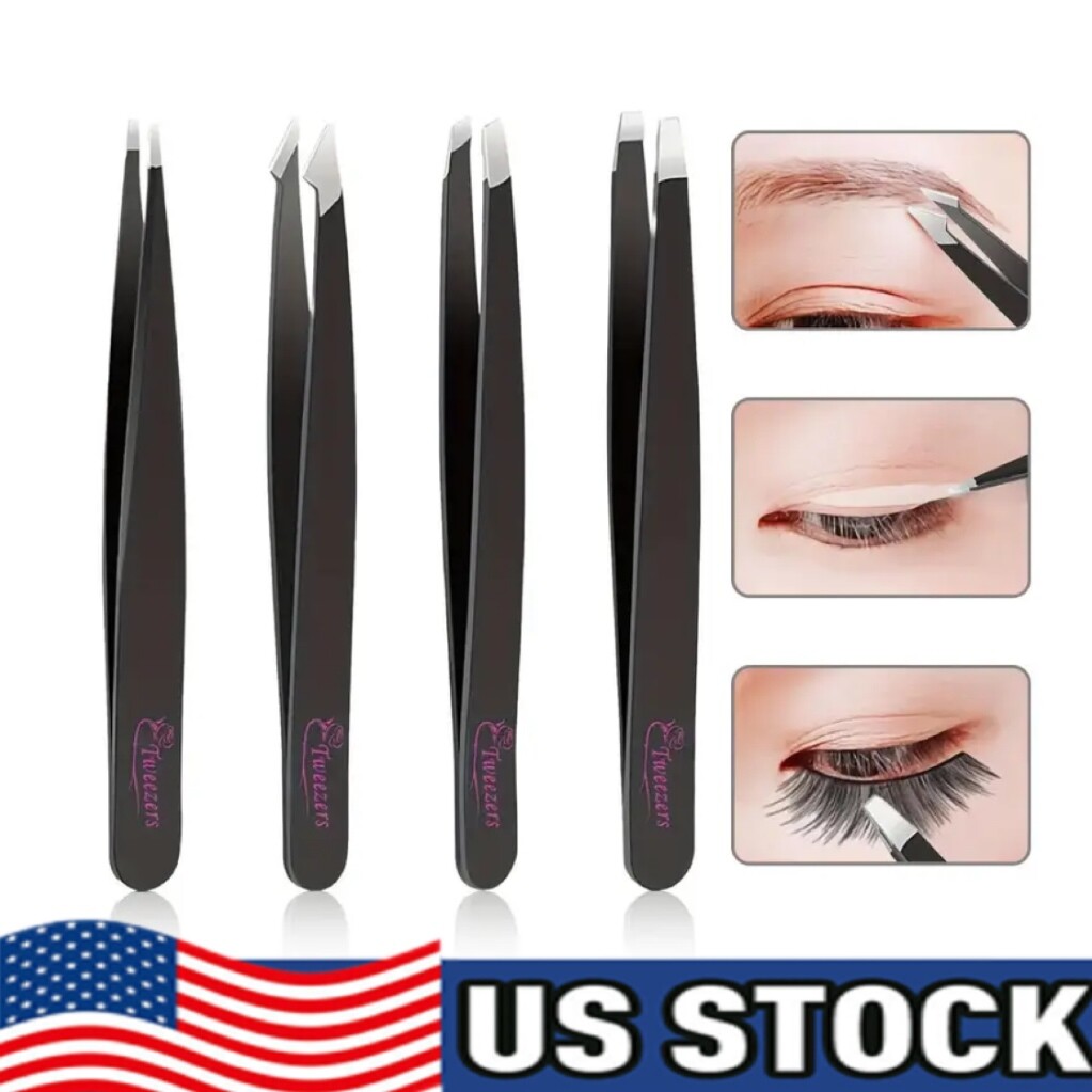 Eyebrow Tweezers Clip 4Piece Hair Beauty Pluckers for Removing Facial Hair