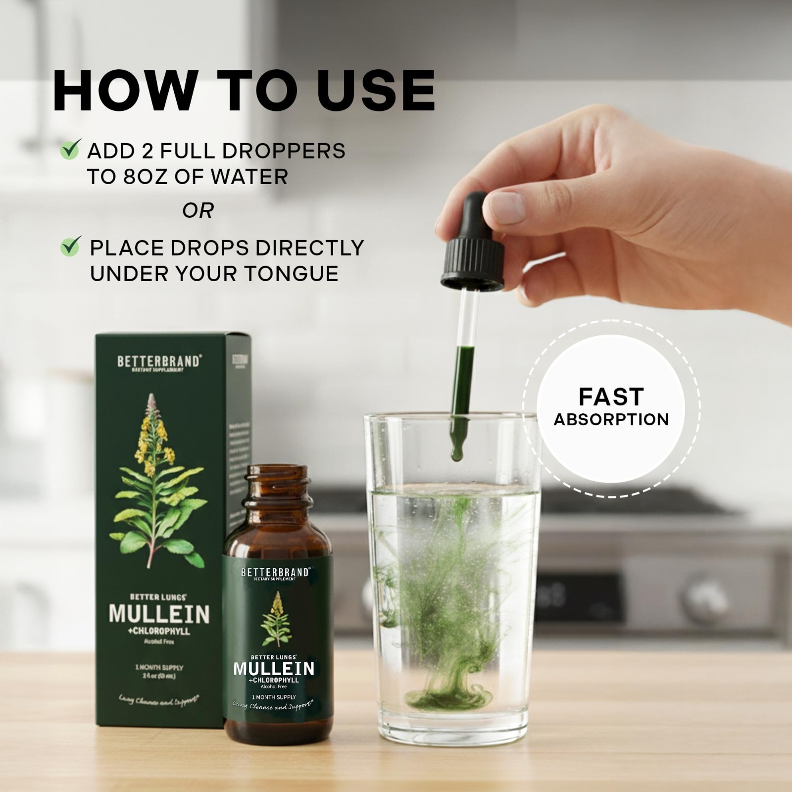 Mullein Leaf Tincture Drops – Lung Detox & Respiratory Support, Alcohol-Free, 1