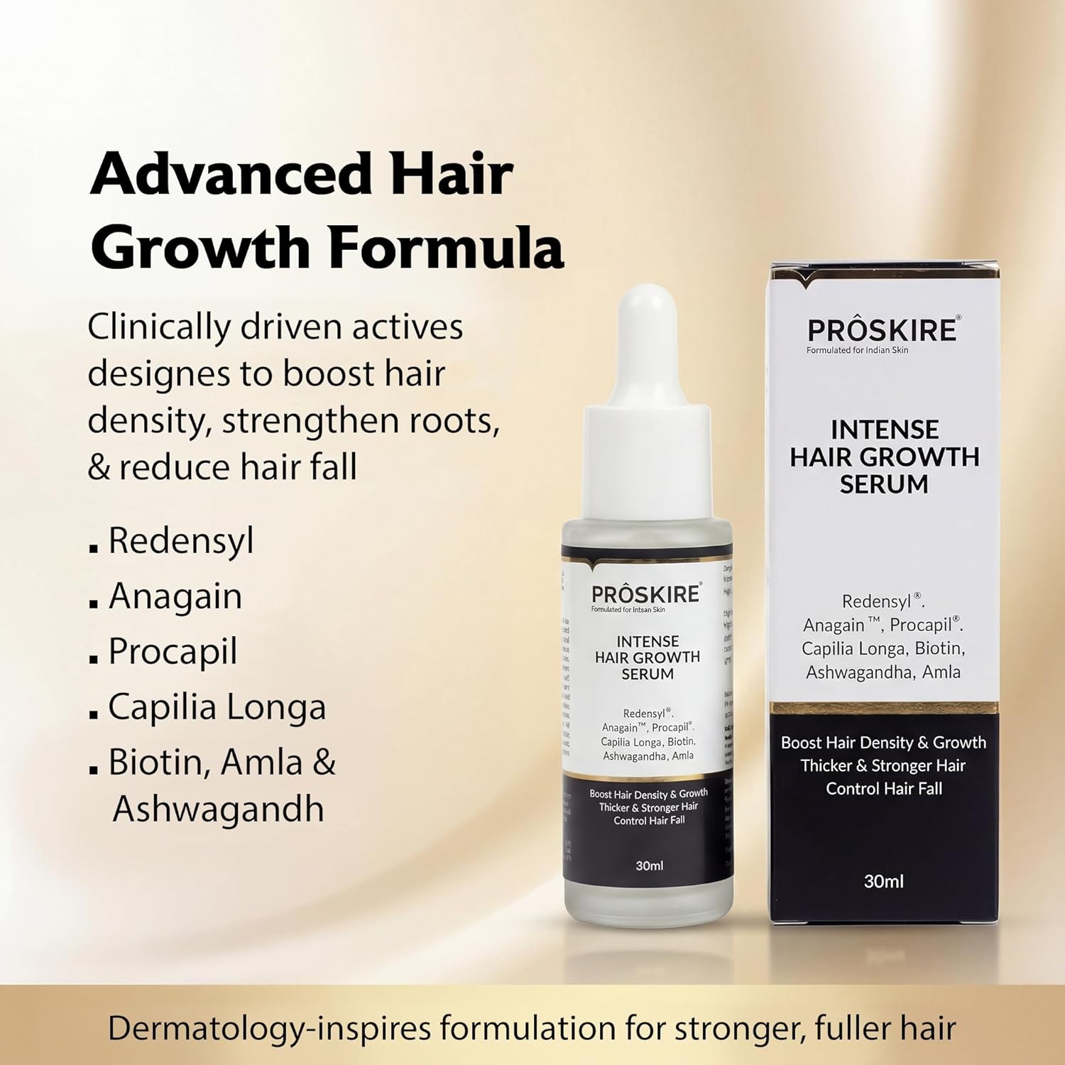 Proskire Intense Hair Growth Serum With Redensyl, 30ML each pack of 3