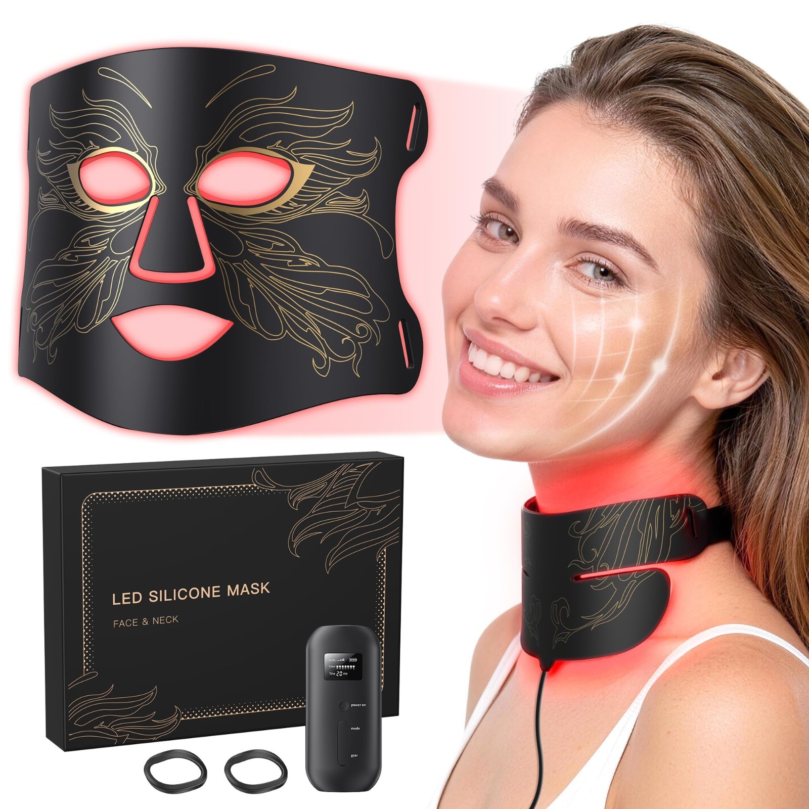 Red Light Therapy for Face & Neck, Rechargeable 7-in-1 LED w/ 850nm & 660nm NIR