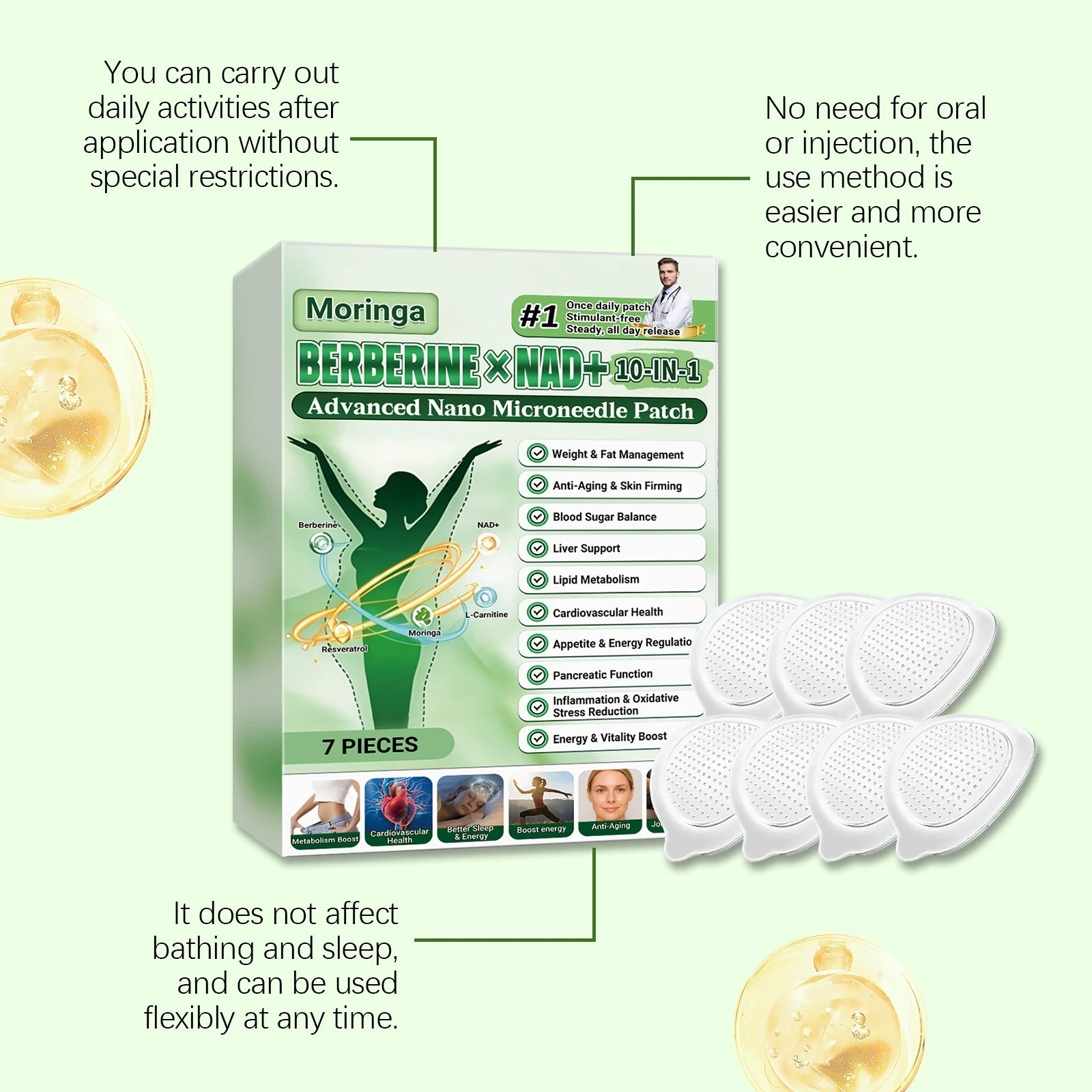 50% OFF Moringa Berberine x NAD+ 10-in-1 Advanced Nano Microneedle Patches New*