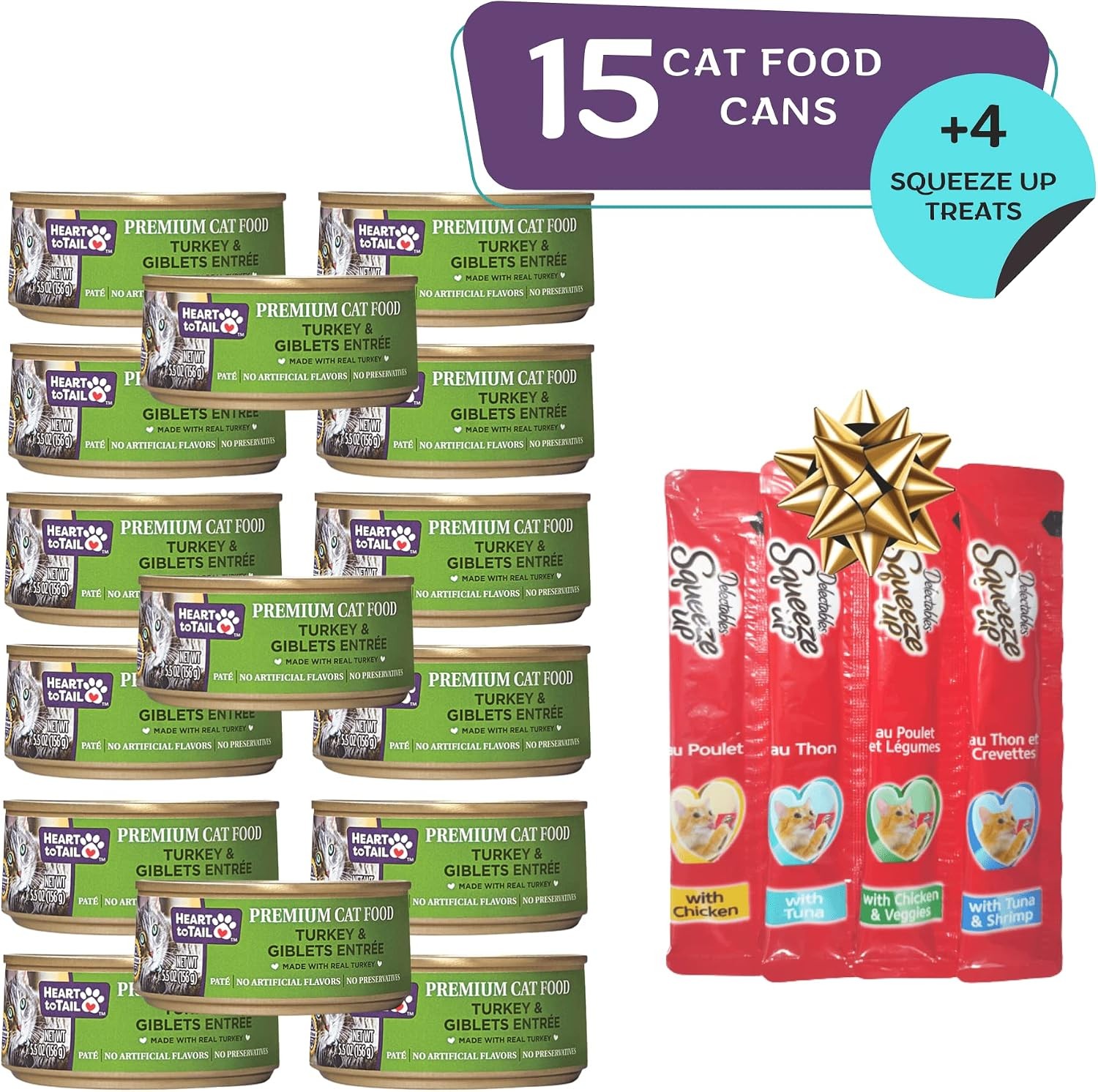 HEAR TO TAIL Heart to Tail CAT Food 5.5 OZ (15 Pack) Turkey & Giblets Entree + G