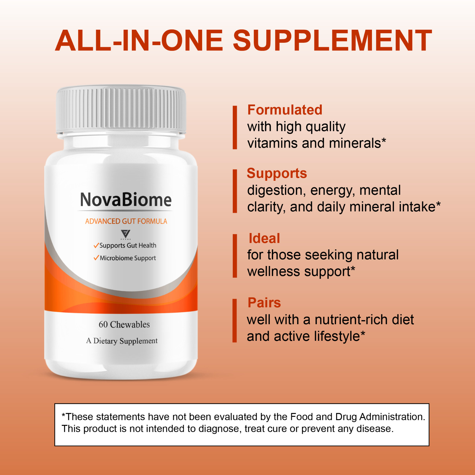 (2 Pack) NovaBiome Advanced Gut Formula, Nova Biom Daily Support (120 Chewables)