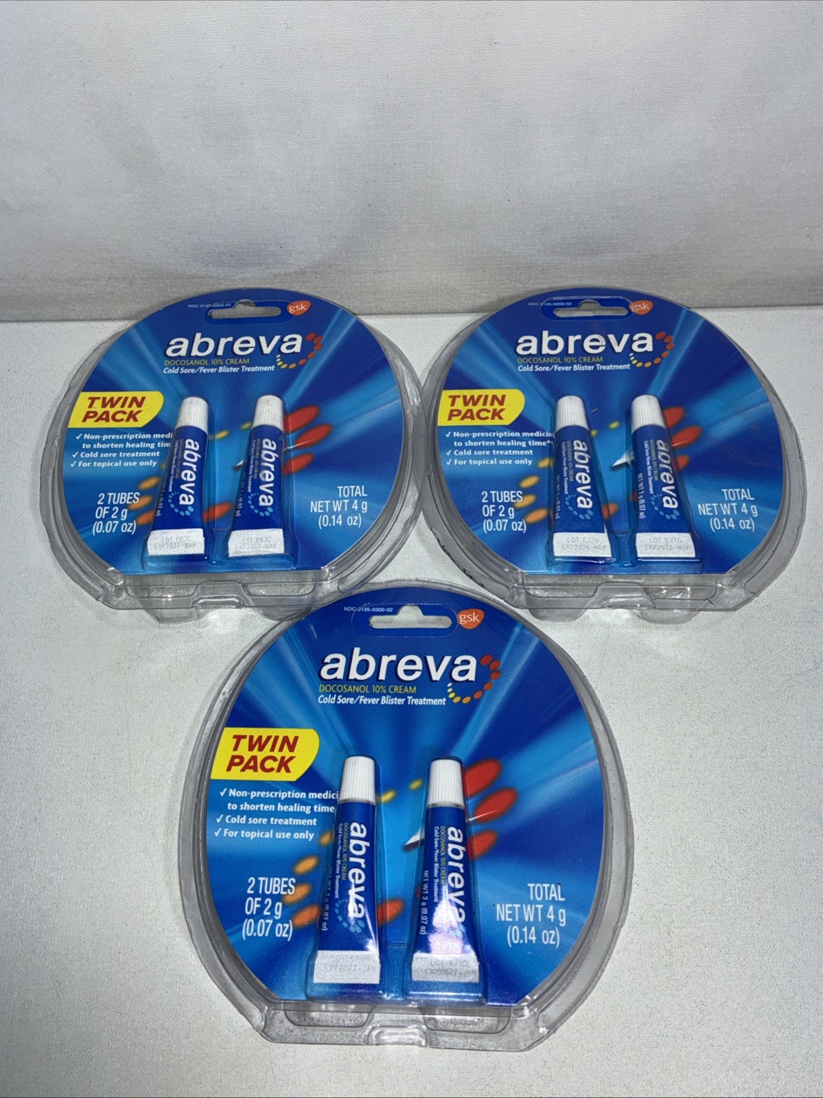 3 Sealed Abreva Twin Packs Cold Sore Treatment Topical Ointment