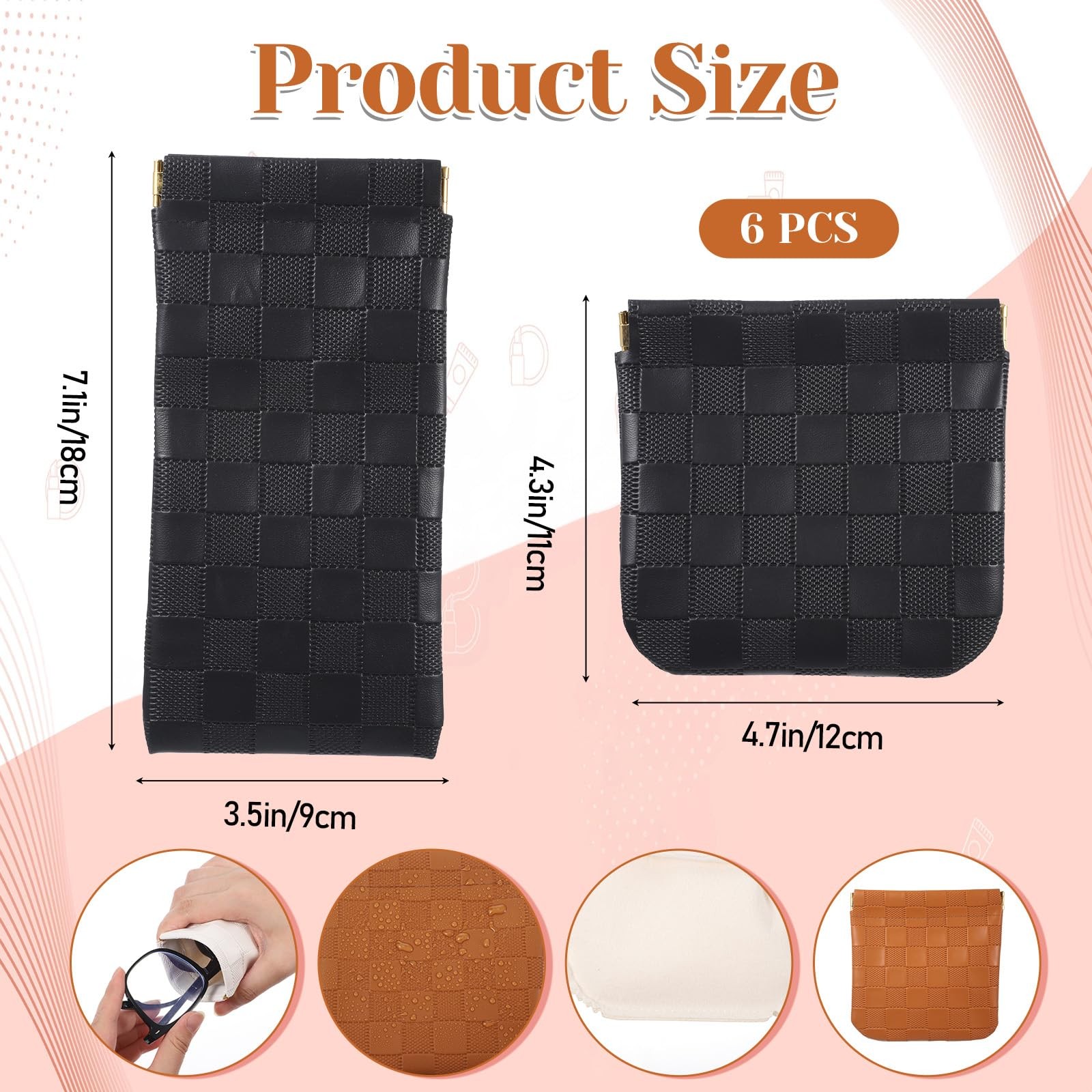 6 Pcs Small Makeup Bag 7.28 × 3.54 Inches/18.5 × 9 Cm, Black, white, brown
