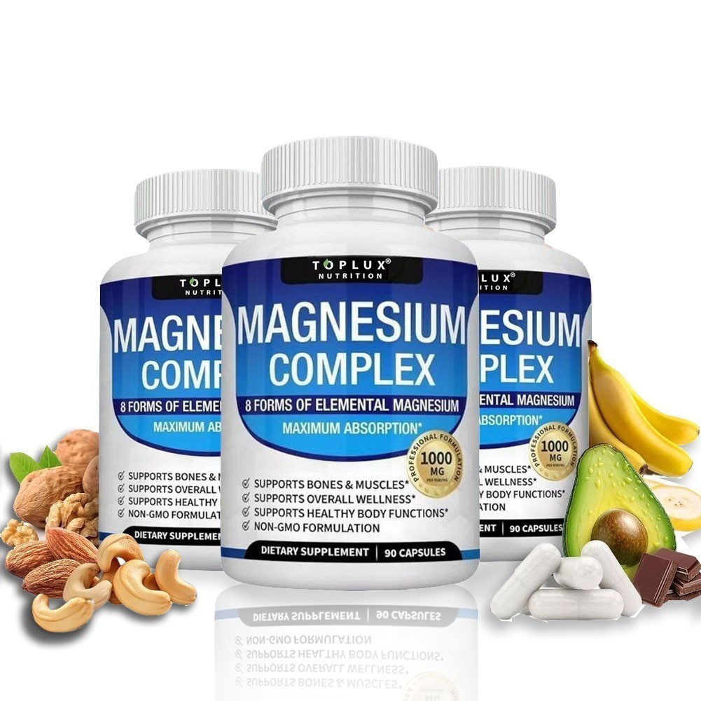 3X Toplux Nutrition Magnesium Complex 1000mg Supports 8 Elemental Magnesium